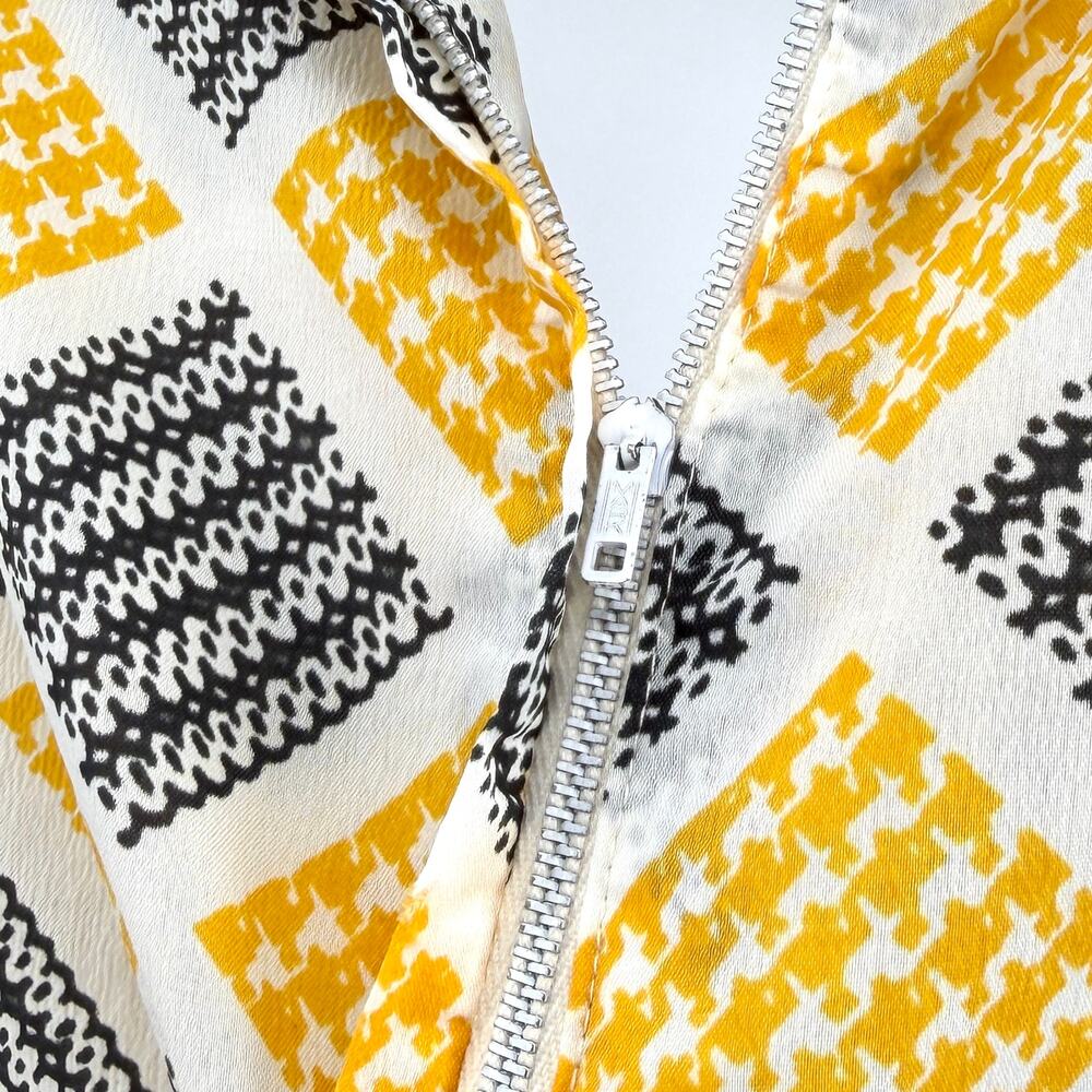 Vintage 60s Handmade Yellow Geometric Check Pleated Drop Waist Dress - Picture 6 of 7